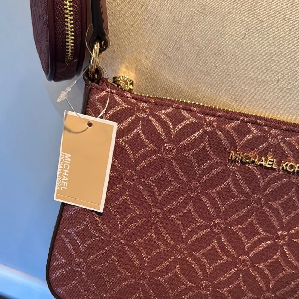 Michael Kors pink Metallic embossed jet set travel Crossbody Bag NWT